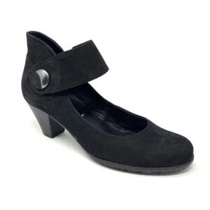 Gabor Hovercraft  black suede Mary Jane wedge heels with button closure, 6.5